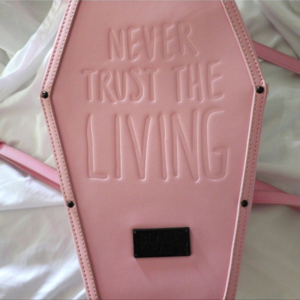 Black Craft Never Trust The Living pink coffin backpack purse